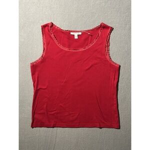 JM Collection Women's Red Lace Trim Cotton Tank Top Size L